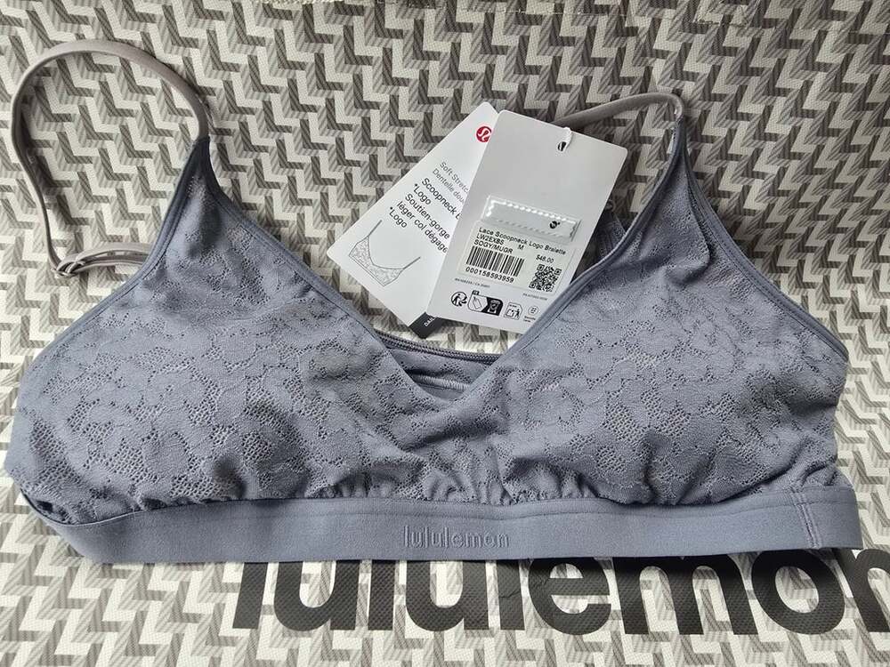 Lululemon Soft Stretch Lace Scoopneck Bralette Solar Grey Sz LARGE - Picture 3 of 4